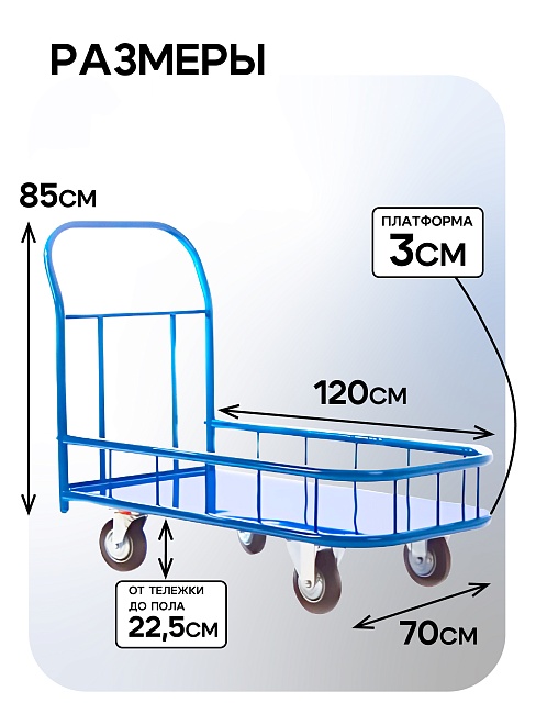 Платформенная тележка Промышленник 1200х700 ПБМ-7.12 160 мм с бортиком фото 2